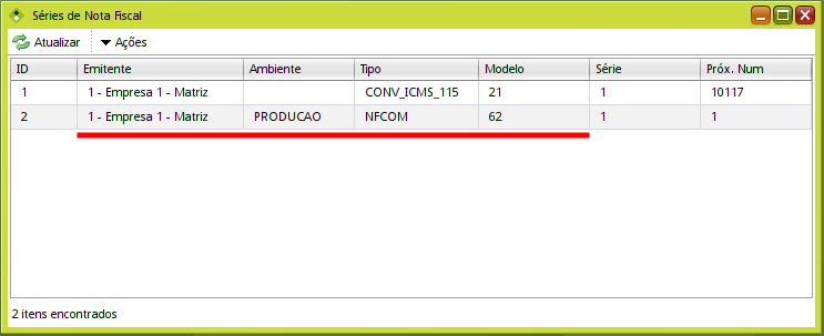 serie 10 lista com nfcom