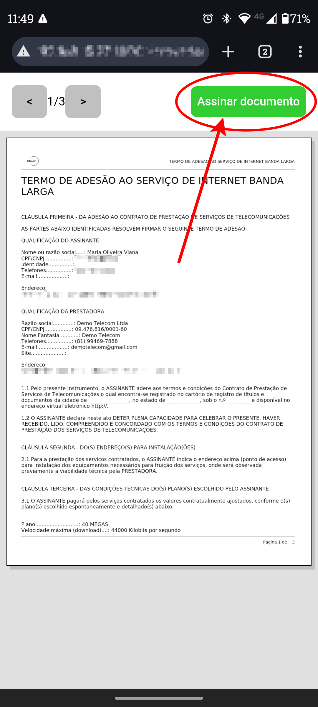 tela assinatura pdf assinar