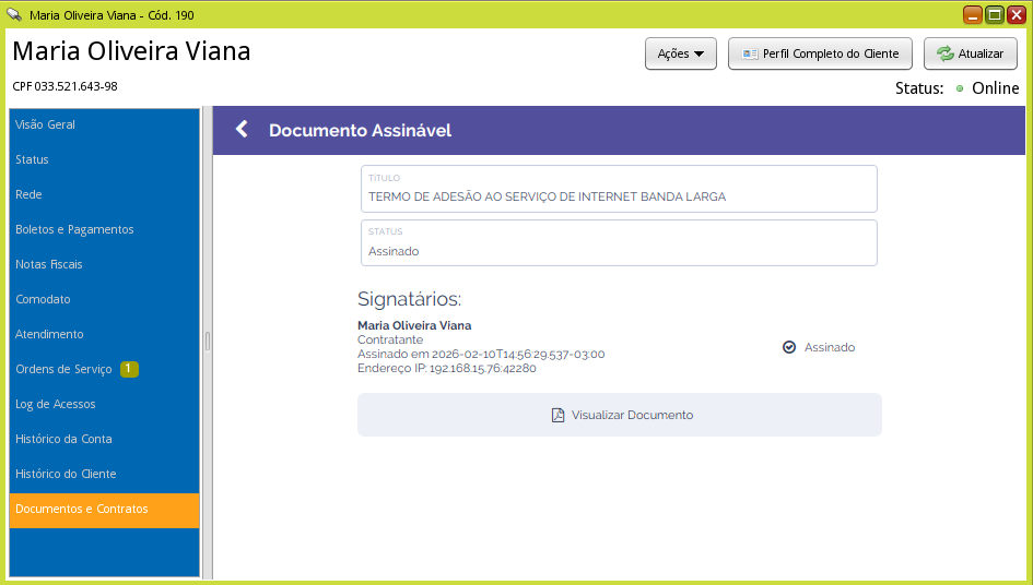 tela documento assinado