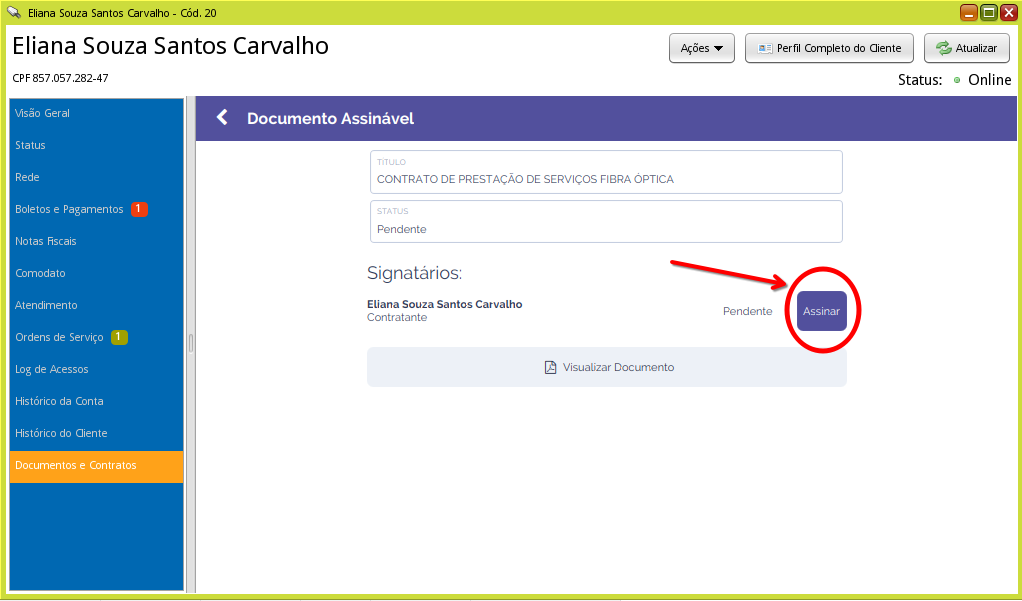 tela documento assinar